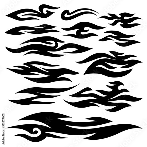 tribal fire symbol design. fire flame vector illustration. Flame decal. Tribal fire vinyl stickers for transportation. Burning element with curves for vehicle. y2k gothic flame stickers.