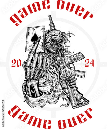 death with a sniper rifle on his shoulder