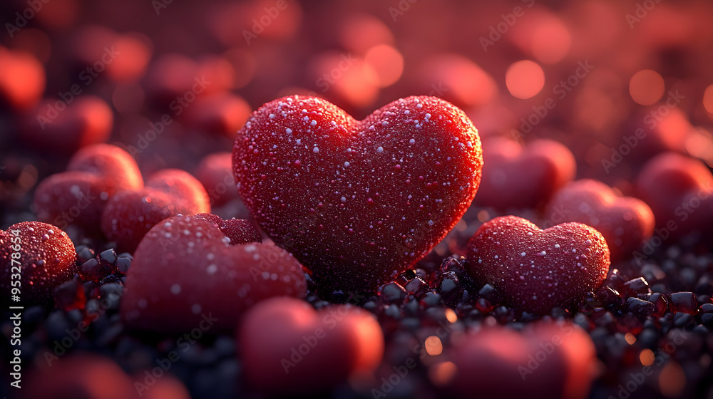 Close-up of a red heart surrounded by other hearts. Close-up of a red heart surrounded by other hearts.