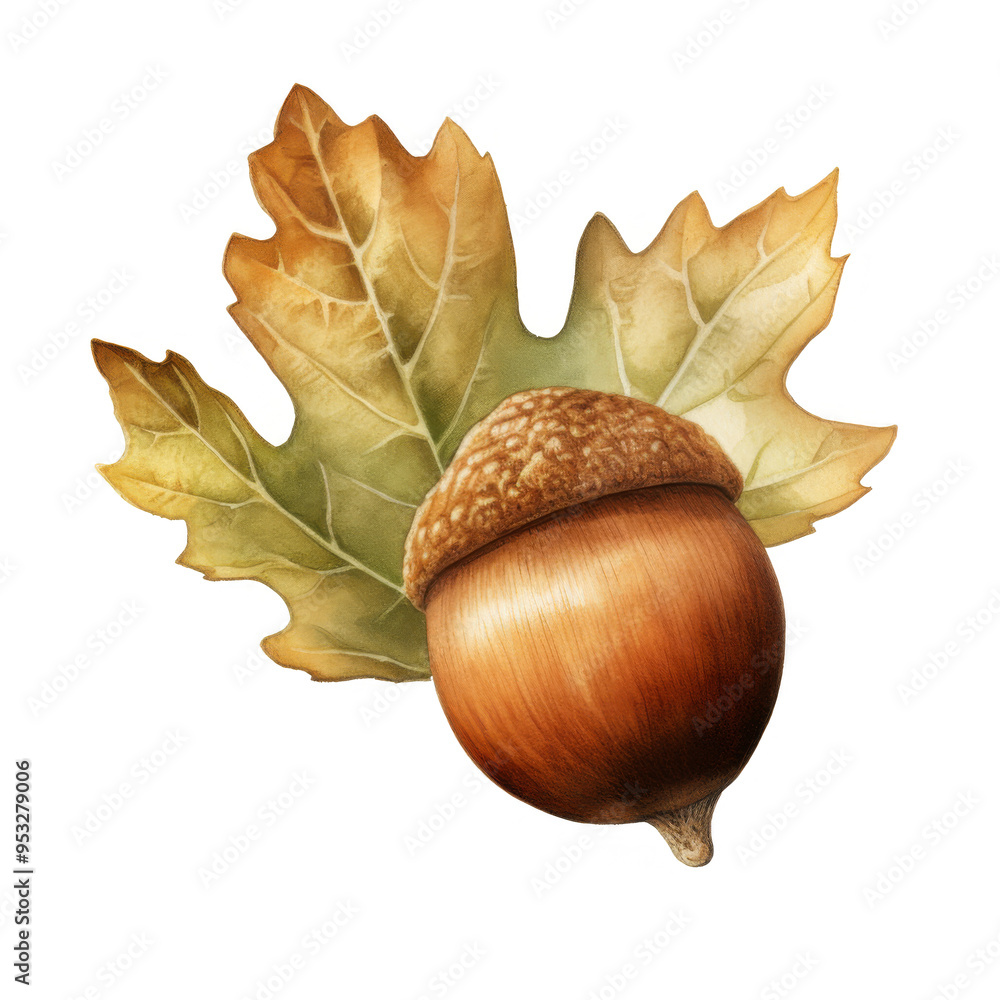 Fototapeta premium Watercolor Acorn Isolated on a Transparent Background