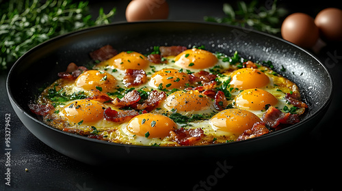 Closeup of a skillet with f...