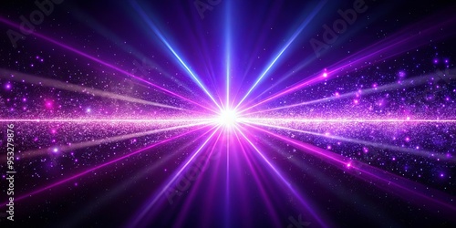 Vibrant purple laser beam light with sparkles on background