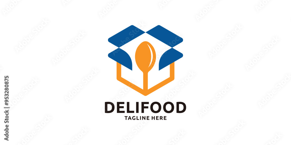logo design combination of box and spoon fork, delivery, food, package, order, logo design template, creative, idea. logo design combination of box and spoon fork, delivery, food, package, order, logo design template, creative, idea.