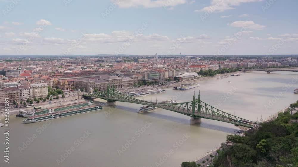 Top view of the City of Budapest and the Liberty Bridge or Freedom Bridge, Hungary. Top view of the City of Budapest and the Liberty Bridge or Freedom Bridge, Hungary.