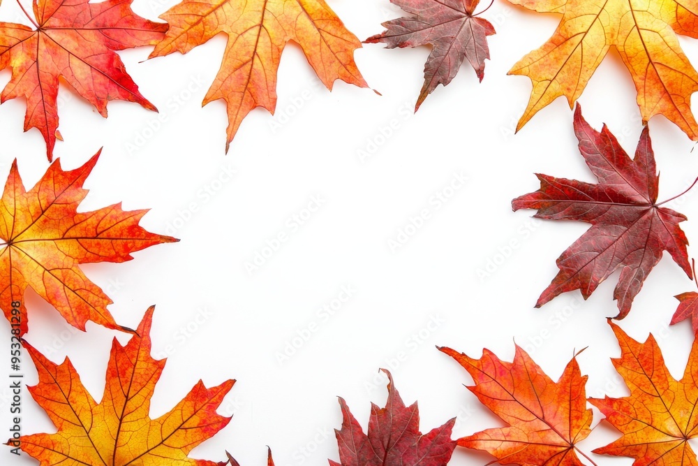 Autumn Maple Leaves Flat Lay White Background created with Generative AI Autumn Maple Leaves Flat Lay White Background created with Generative AI
