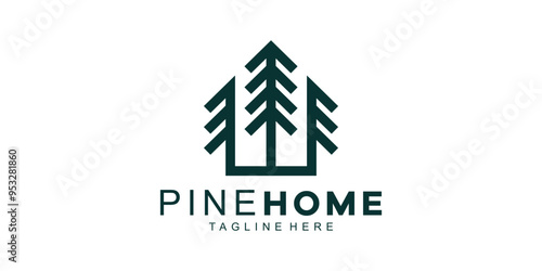 logo design combination of pine trees and houses, forest, construction, wood, logo design template, creative, idea.