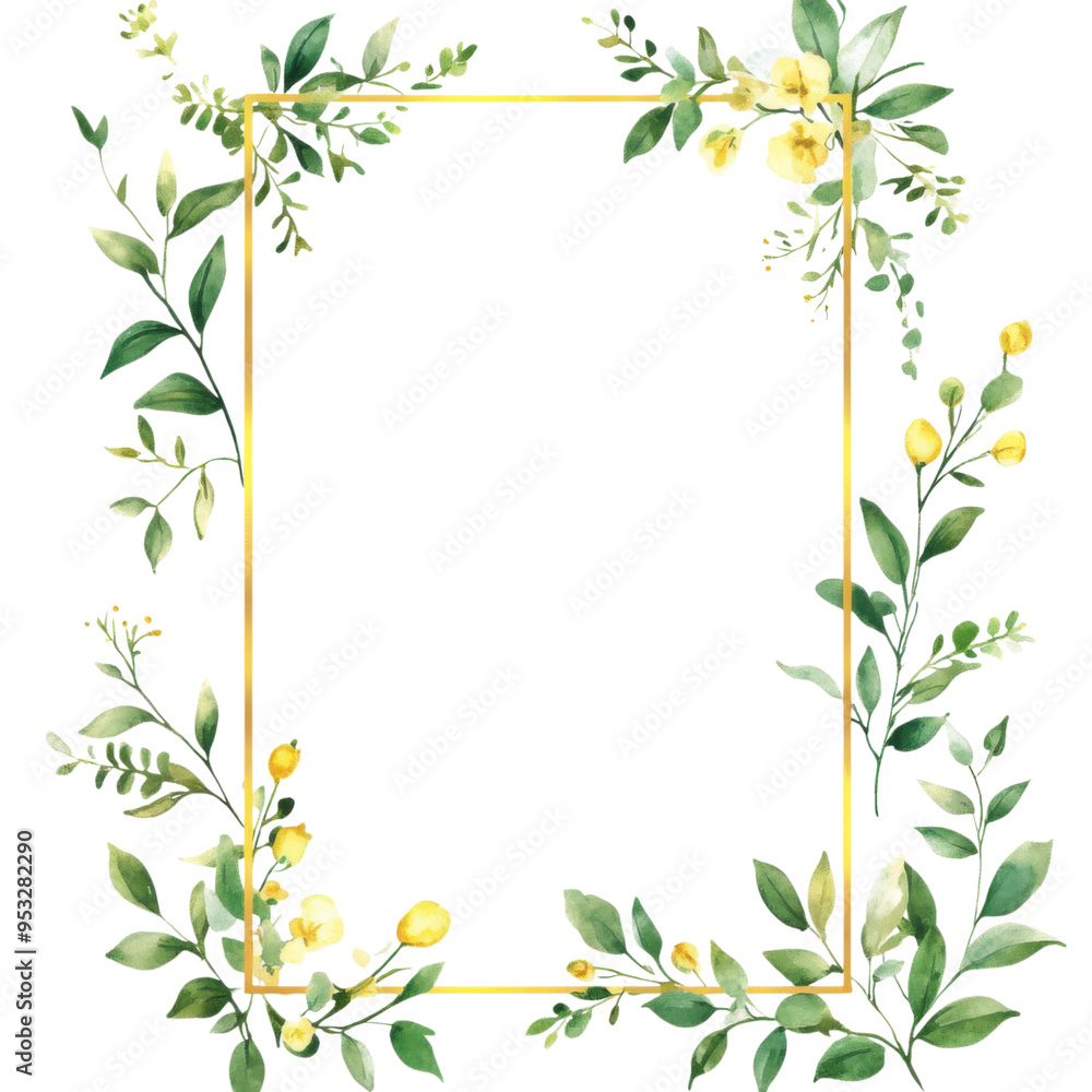 A frame with a green border and yellow flowers A frame with a green border and yellow flowers