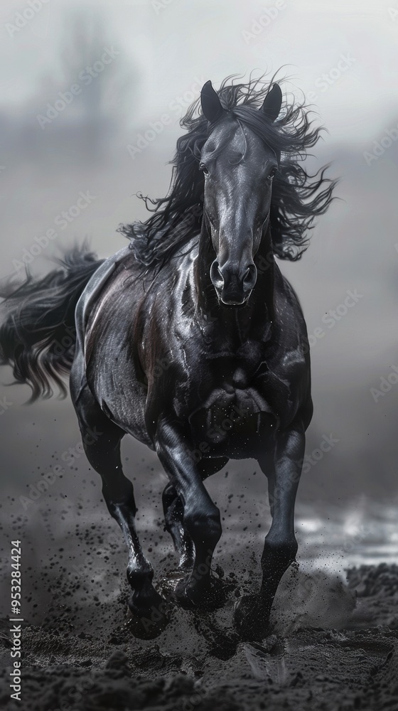 Majestic Black Horse Wallpaper. High Detailed Plains Background Concept Majestic Black Horse Wallpaper. High Detailed Plains Background Concept