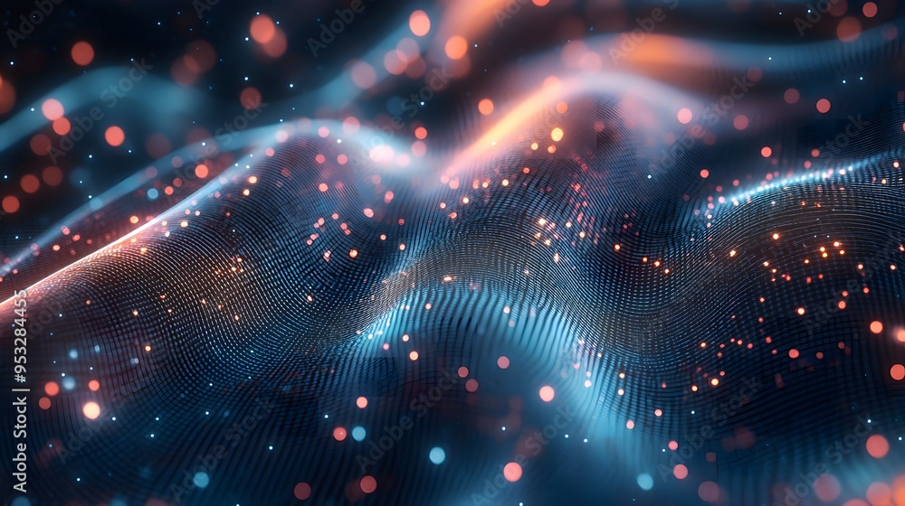 Obraz premium Holographic abstract interface illustration of a digital firefly, with glowing neon wings and a luminescent tail