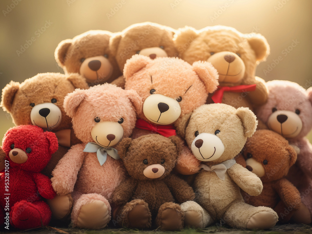 Group of Teddy Bears in Various Sizes and Colors Group of Teddy Bears in Various Sizes and Colors