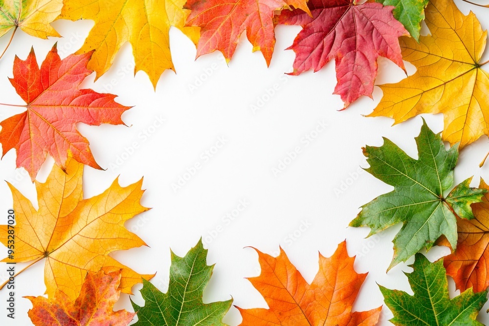 Fototapeta premium Autumn Maple Leaves Flat Lay White Background created with Generative AI
