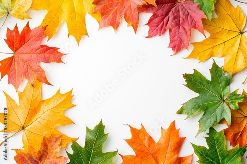 Autumn Maple Leaves Flat Lay White Background created with Generative AI