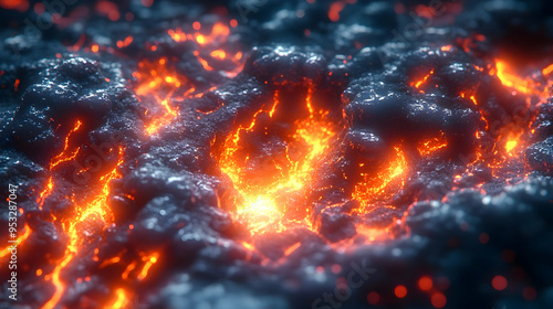 Close-up of glowing lava fl...