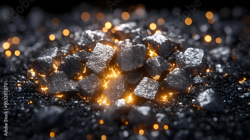 Closeup of glowing silver r...