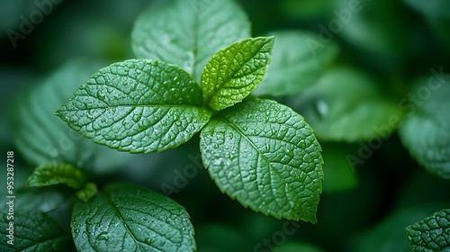 Close-up of green leaves wi...