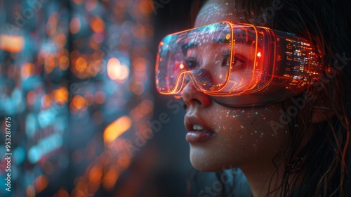 Wallpaper Mural Illustrate a dynamic scenario where VR goggles users engage with AI-generated simulations and spinning holographic displays Torontodigital.ca