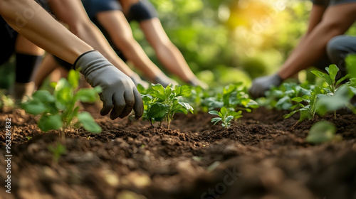 Close-up of hands planting ...