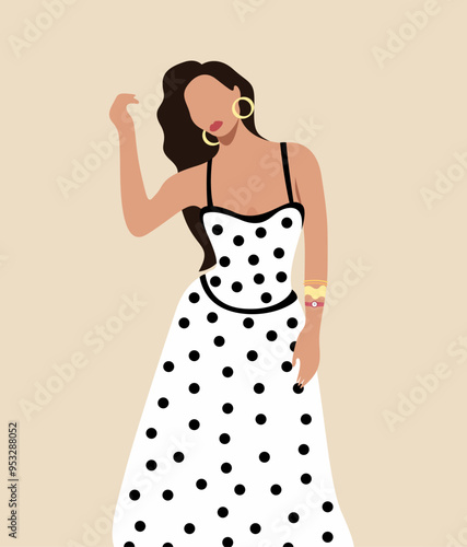 Illustration of a lovely woman on a light brown background.