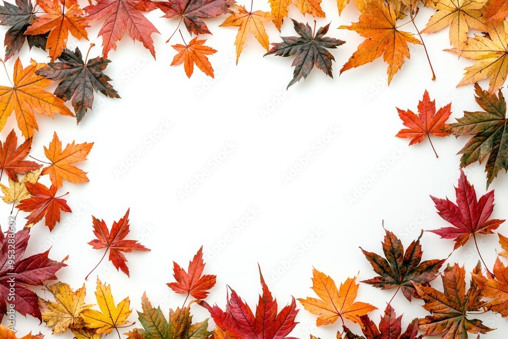 Autumn Maple Leaves Flat Lay White Background created with Generative AI Autumn Maple Leaves Flat Lay White Background created with Generative AI
