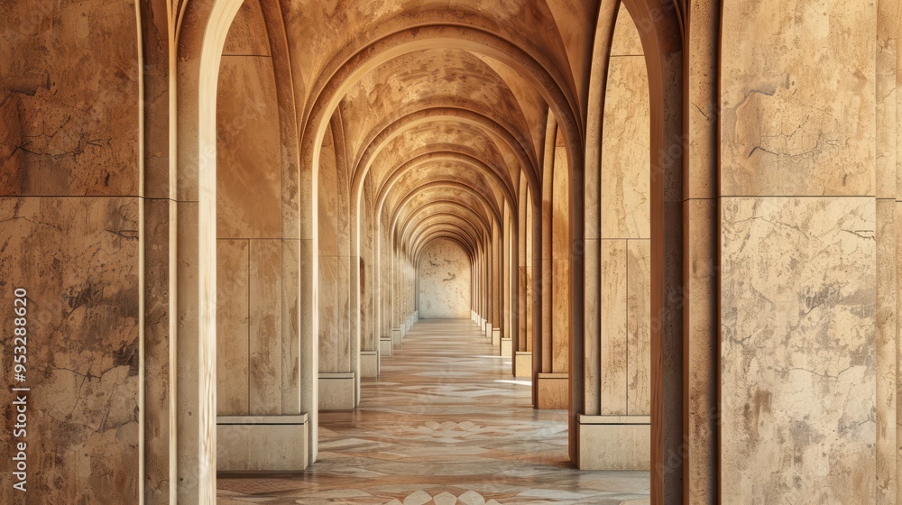 abstract perspective of the hallway, focusing on the patterns and textures of the arched doorway abstract perspective of the hallway, focusing on the patterns and textures of the arched doorway