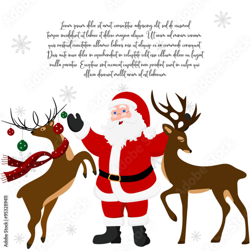 Santa Claus and  Christmas reindeer around card