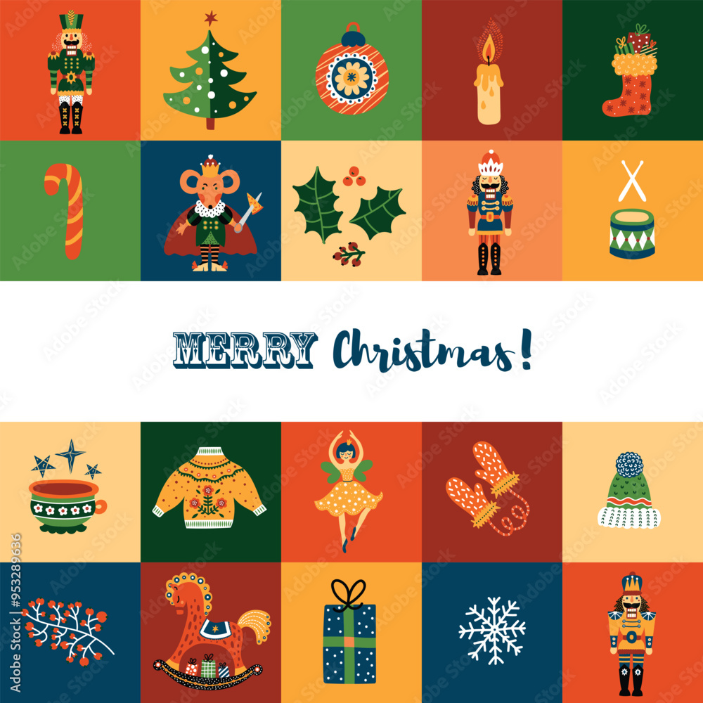 Fototapeta premium Nutcracker. Cute Christmas vector card. 