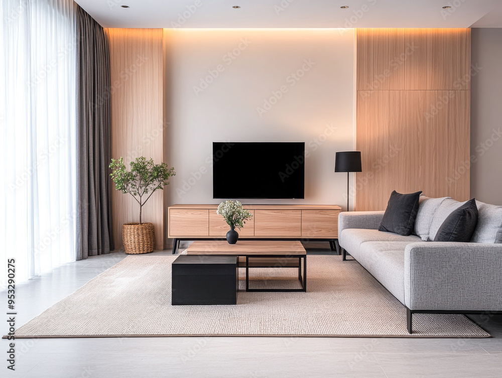 Modern minimalist living room interior with futuristic led lighting elements. Modern minimalist living room interior with futuristic led lighting elements.