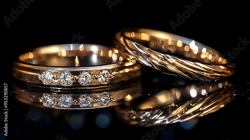 Closeup of two gold wedding...