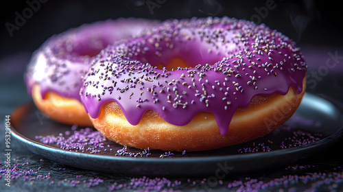 Closeup of two purple glaze...