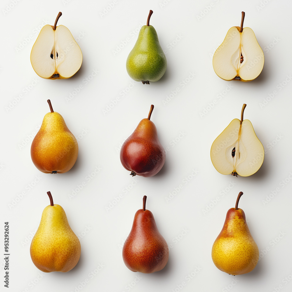 pears with slice on a clean white background. pears with slice on a clean white background.