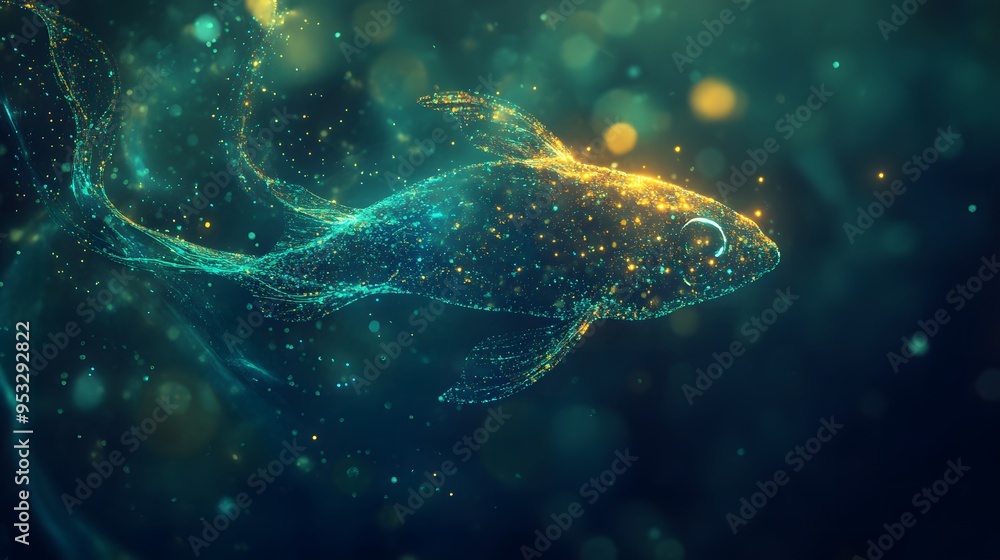 Fototapeta premium digital fish deep water Holographic abstract interface illustration