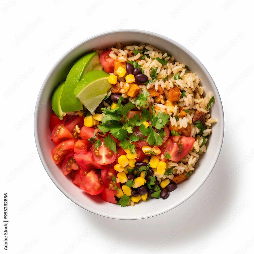 mexican rice bowl Isolated on white background flat lay mexican rice bowl Isolated on white background flat lay