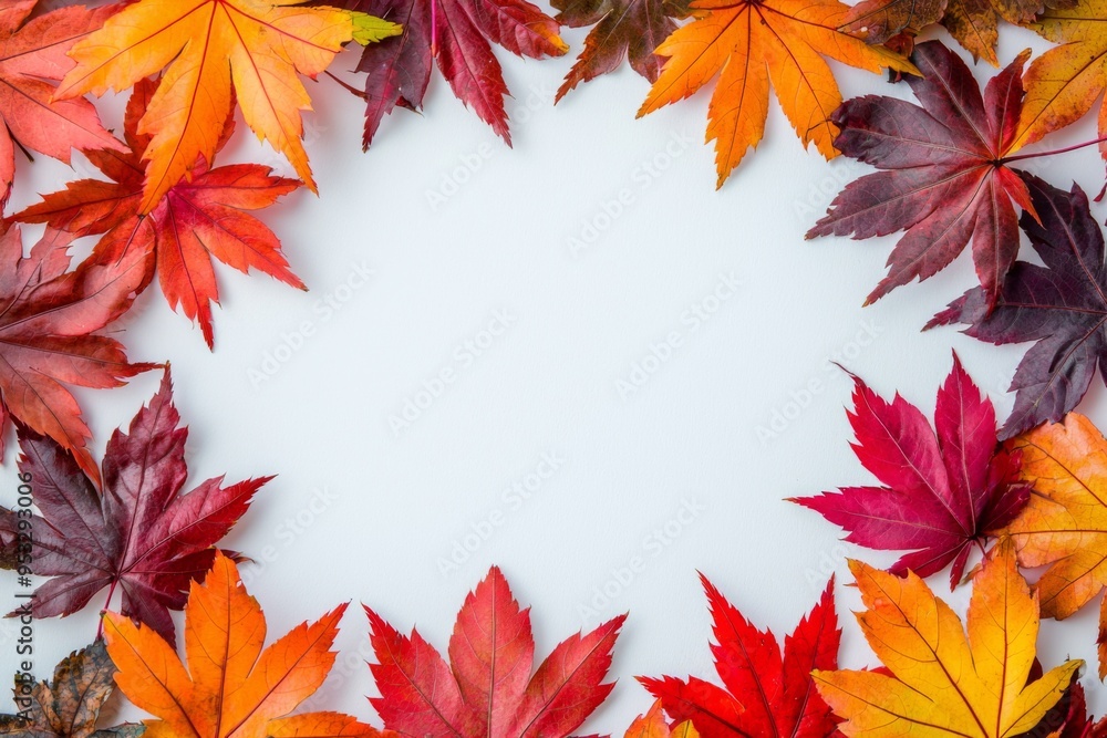 Autumn Maple Leaves Flat Lay White Background created with Generative AI Autumn Maple Leaves Flat Lay White Background created with Generative AI