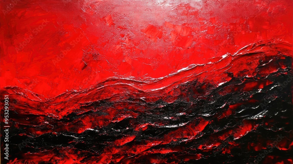 Abstract red and black oil painting with textured strokes. Abstract red and black oil painting with textured strokes.