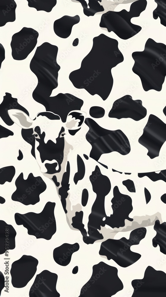 Fototapeta premium Rustic Charm. Cow Print Wallpaper with Plain Background Concept