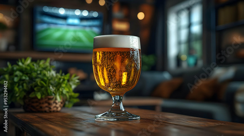 Cold beer in a glass on a w...