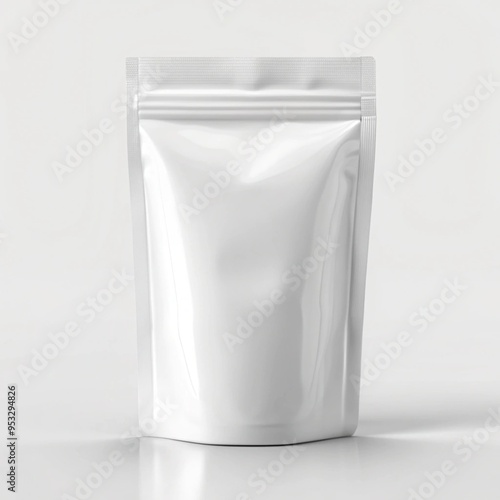 3D Vacum Tight Plastic Acrylic Bag Zip Bag Mockup On White Background photo