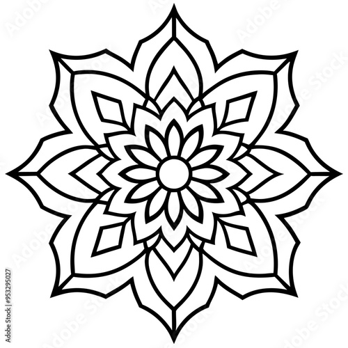 A Floral mandala line art,icon illustration on white background.