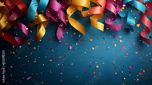 Colorful confetti and ribbo...