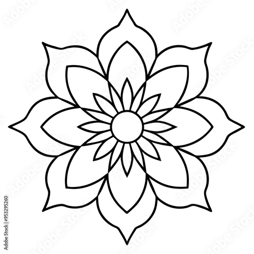 A Floral mandala line art,icon illustration on white background.