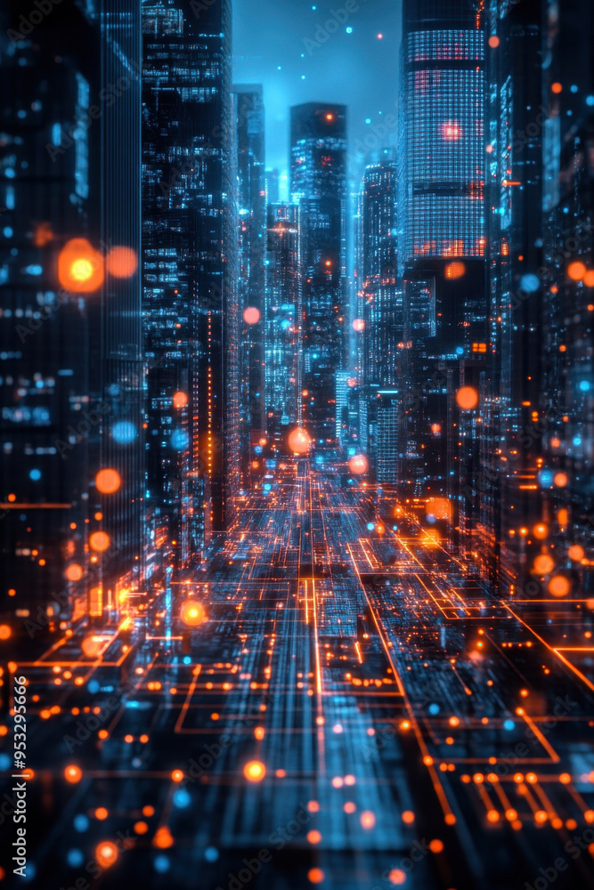 Smart City Design, A futuristic city with geometric patterns and fast light connections, showcasing advanced technology in an urban landscape Smart City Design, A futuristic city with geometric patterns and fast light connections, showcasing advanced technology in an urban landscape