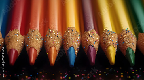 Colorful pencils with glitt...