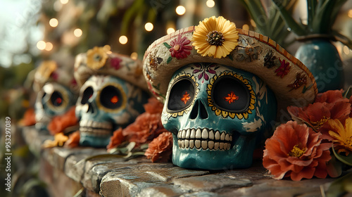 Colorful Sugar Skulls With ...