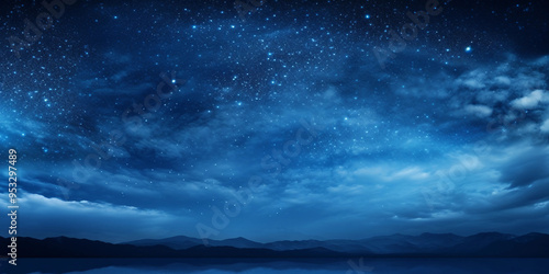 Panorama blue night sky milky way