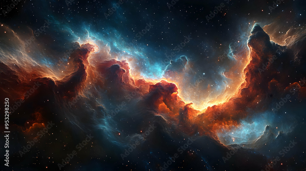 Cosmic clouds of gas and dust swirl in a vibrant nebula, lit by the glow of distant stars. Cosmic clouds of gas and dust swirl in a vibrant nebula, lit by the glow of distant stars.