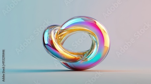 Colorful Abstract Sculpture with Twisting Shapes and Reflections on Soft Gradient Background photo