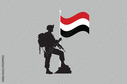 Yemen soldier with Yemen flag, Yemen national flag, Yemen flag vector illustration
 photo