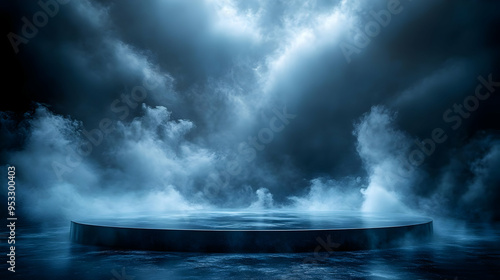 Dark blue studio background...