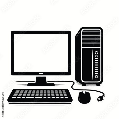 Desktop Computer Icon High-Resolution Black and White Illustration