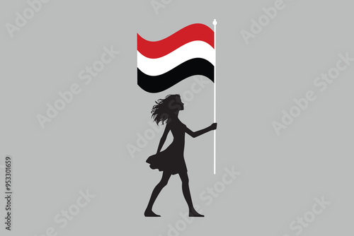 Yemen girl with Yemen flag, Yemen national flag, Yemen flag vector illustration
 photo